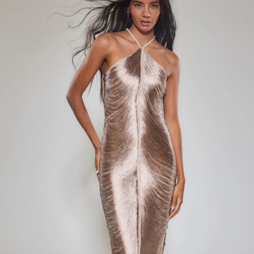 Gold Fringe Detail Halter Dress